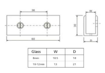 Wall to Glass Connector 60mm-30mm CP