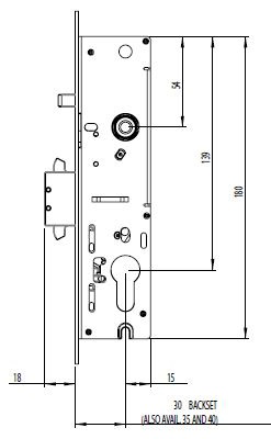 Lockwood Optimum Sliding Door Lock, Brushed Stainless Steel Faceplate